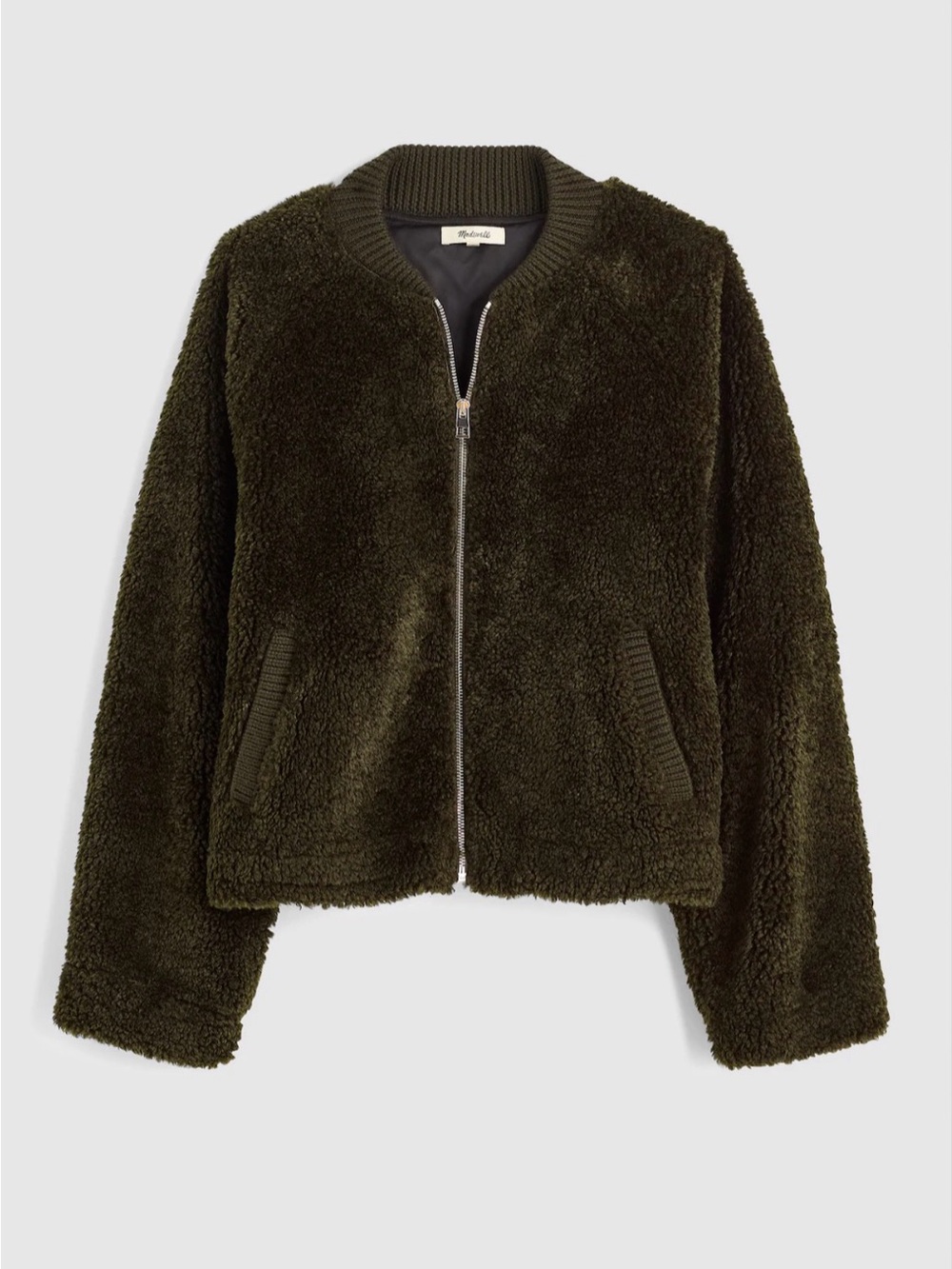 Madewell Bomber Jacket in Sherpa in Midnight Olive NY318